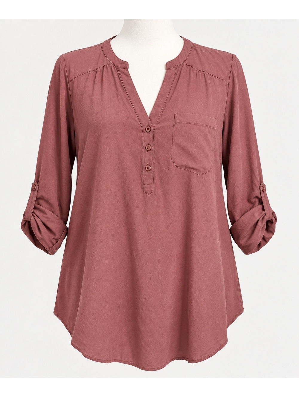 NWT Torrid Size 1 1X Walnut Brown Rayon Twill Roll Tab Tunic Blouse